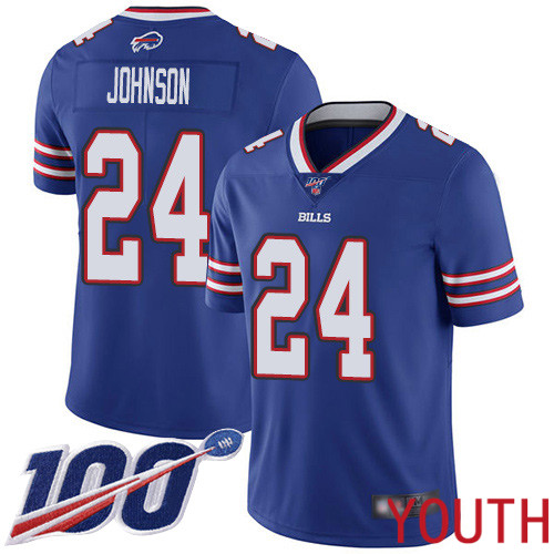 Youth Buffalo Bills #24 Taron Johnson Royal Blue Team Color Vapor Untouchable Limited Player 100th Season NFL Jersey